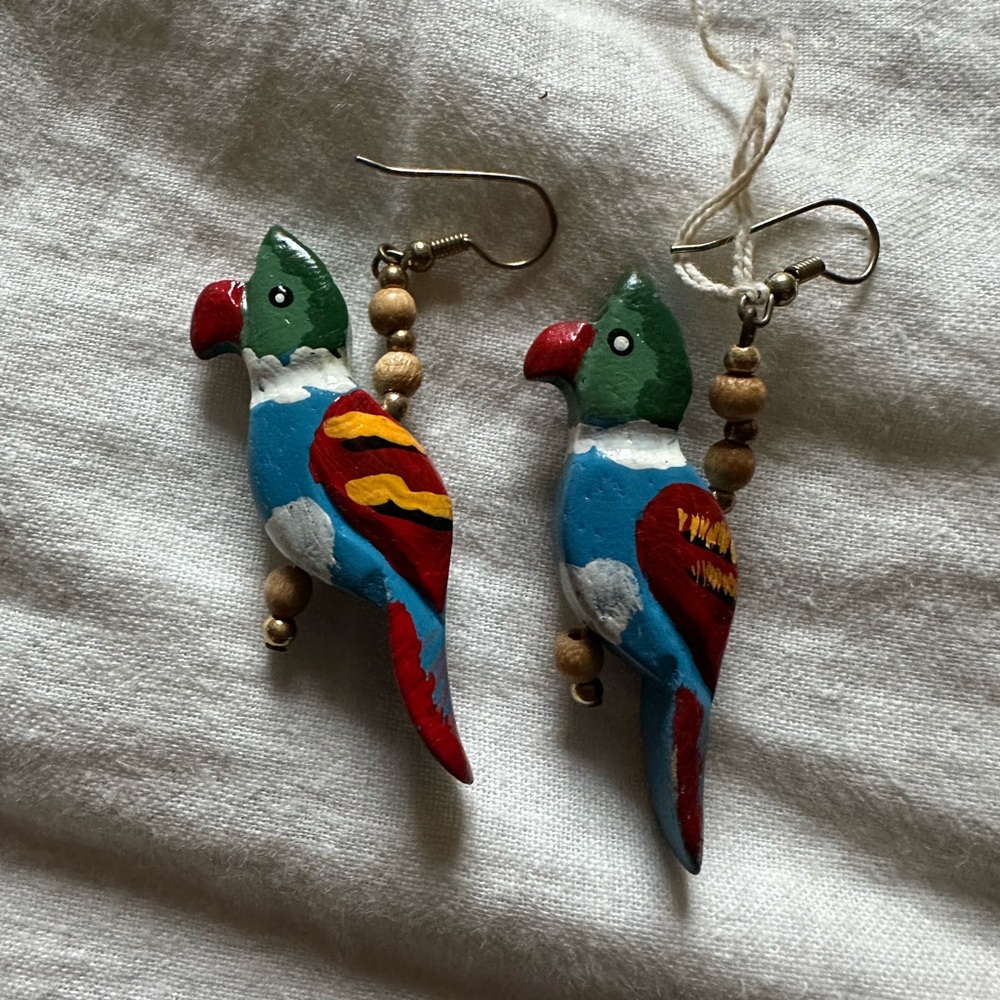 Red and Green Tropical Parrot Earrings